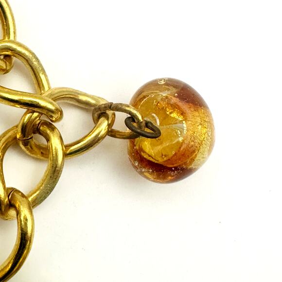 Murano Glass Dangle Charm Bracelet Chain Chunky Gold tone Retro Jewelry - Picture 8 of 9